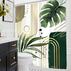 Glawry Green Gold Boho Mid Century Shower Curtain Abstract Tropical Plant Minimalist Modern Geometric Palm Leaf Arch Bathroom Simple 60Wx72L Inches Bath Accessories Art Home Decor Fabric 12 Pack Hooks