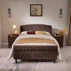 BedsPick Sleigh Queen Bed Frame with Wingback Headboard, Chenille Upholstered Bed Frame Queen Size with Button Tufted Scroll Footboard, Wood Slats Support/No Noise/Easy Assembly/No Box Spring Needed
