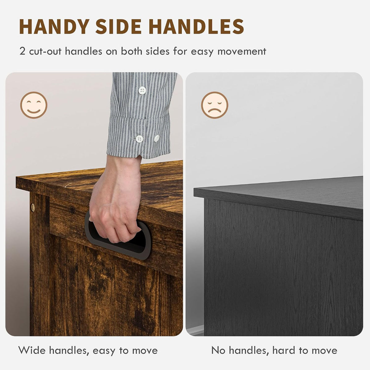 HOMCOM Storage Bench Cut-out Handles 39.4" x 15.7" x 18.9" Rustic Brown | Storage Chest, 2 Safety Hinges, Modern Wooden Trunk, Living Room, Entryway