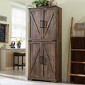 ACCOHOHO 72" Tall Wooden Pantry Storage Cabinet with Door Shelves & Drawer | Farmhouse, Barn Doors, Adjustable Shelves, Freestanding, Anti-tip Kit, for Kitchen, Dining Room, Living Room