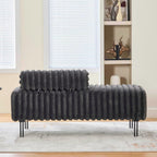 Aoowow Faux Fur Bedroom Ottoman Bench 49.6" Long Ottoman Benches for Living Room Bed End Rectangular Window Entryway Bench Footrest with Golden Metal Legs (Without Storage, Charcoal Grey)