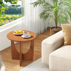 Round End Table, Solid Rubberwood Small Coffee Tables for Living Room, Mid Century Modern End Table for Bedroom, Walnut Color, 19.7''D x 19.7''H