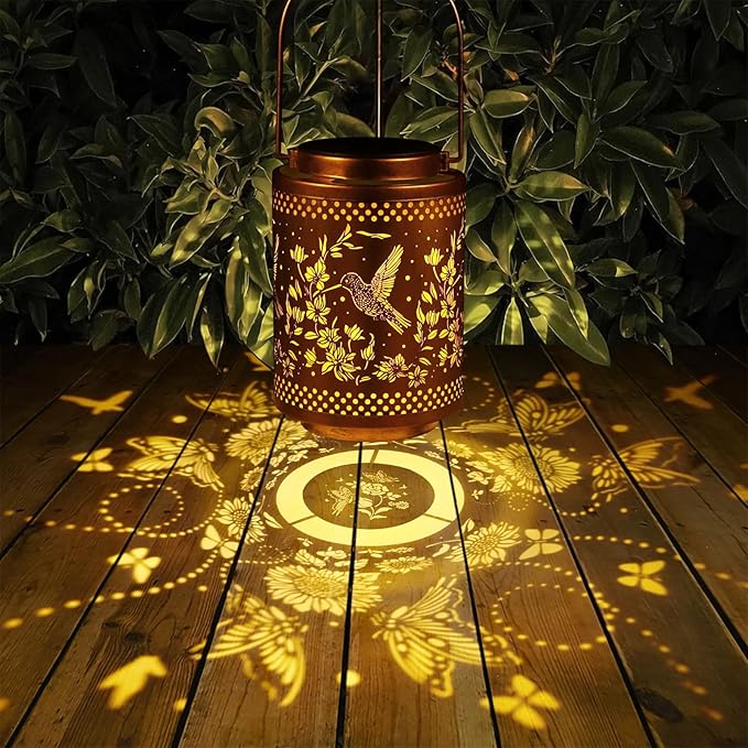 2 Pack Hummingbird Solar Lanterns Garden Decor Birthday Gifts for Women Mon Grandma Metal Hanging Solar Lights Waterproof Outdoor Decoration for Outside LED Lanterns for Yard Patio Lawn