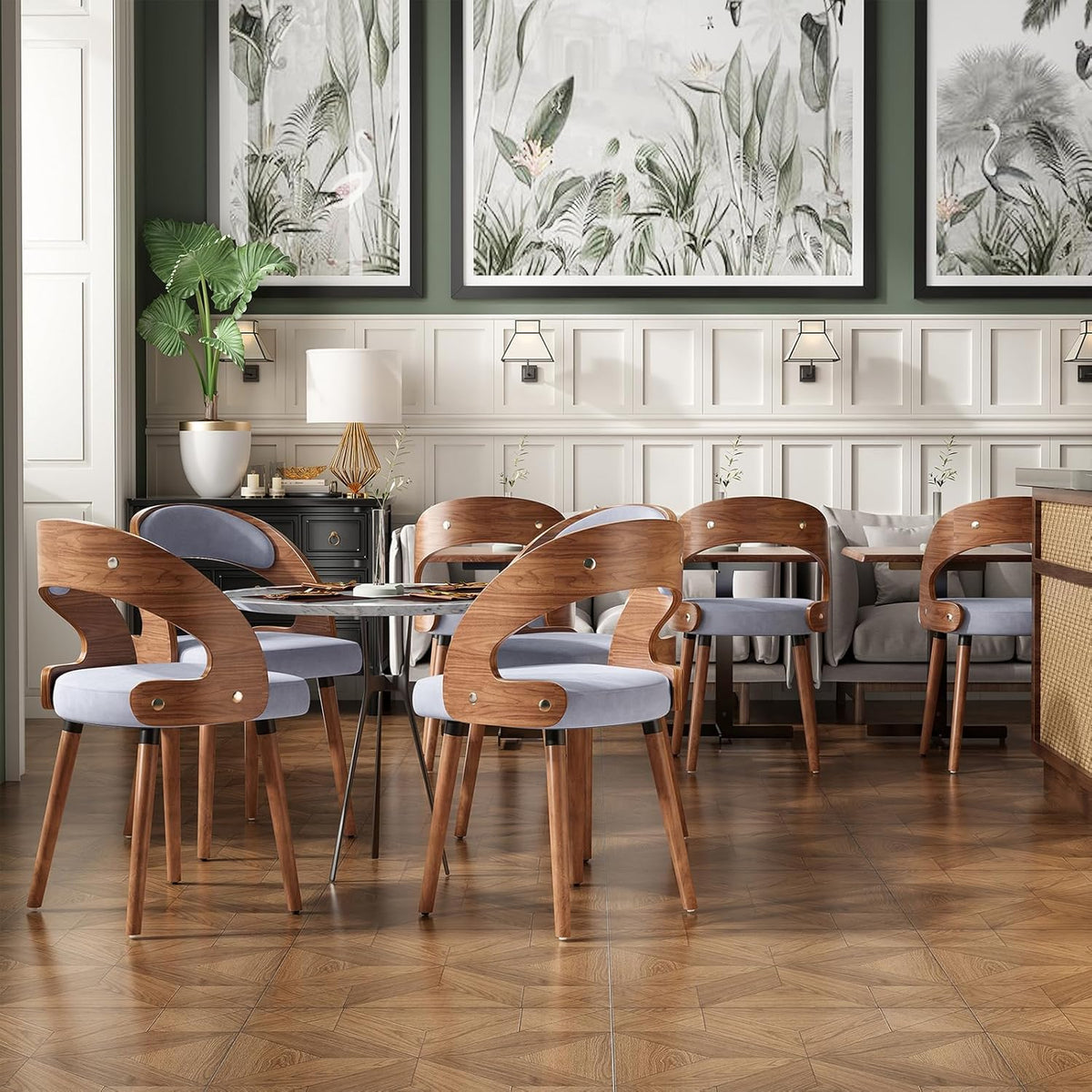 Farini Wood Dining Chairs, Set of 4 Modern Upholstered Dining Chairs with Curved Backrest for Kitchen, Dining Room, Living Room, Khaki