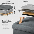 Storage Ottoman, Foot Rest Stool with Thicker Foam Padded Seat. 61L Slim Tall Foldable Linen Footstool Storage Bench Small Ottoman for Living Room, Bedroom. 350lbs Load Capacity, 17x13x17in, Dark Gray