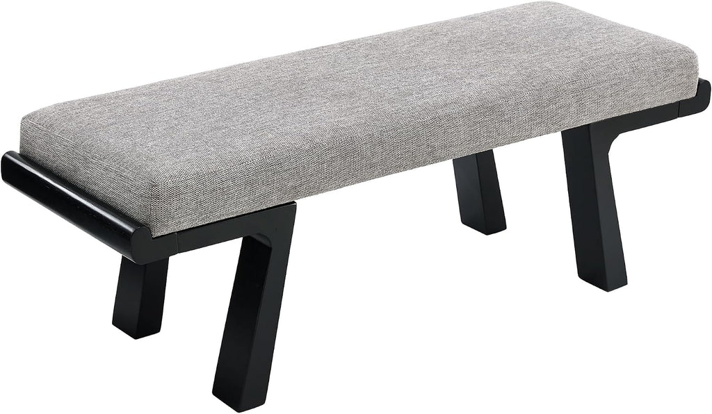 47" Upholstered Entryway Bench with Solid Wood Frame – Mid Century Modern End of Bed Bench, Dining Bench for Kitchen & Living Room, Grey