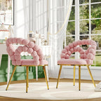 TesNus Velvet Dining Chairs Set of 2, Pink Upholstered Velvet Chairs with Gold Metal Legs, Modern Armchairs with Curved Backrest for Dining Room, Living Room, or Makeup Vanity