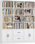 HOSTACK 71" Tall Triple Wide Bookshelf with Storage Drawers & Doors, White