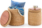 Round Storage Pouf Ottoman Hand Weaving Natural Boho Straw Footstool Pouffe | Breathable material, Hand‑woven from natural straw, Artisanal hand‑crafted texture, Bohemian home decor accent