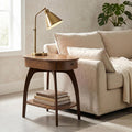 LAX Mid-Century Modern Wood Chairside End Table with USB Charging Station, Drawer and Shelf Storage. Nutmeg with Espresso Legs