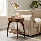 LAX Mid-Century Modern Wood Chairside End Table with USB Charging Station, Drawer and Shelf Storage. Nutmeg with Espresso Legs