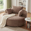 55''Oversized Round Chair Lounge Chaise Indoor, Modern Upholstered Corduroy Cloud Circle Chair with Deep Seat, Comfy Fluffy Sleeper Sofa for Living Room Bedroom No Assembly Required (Brown)