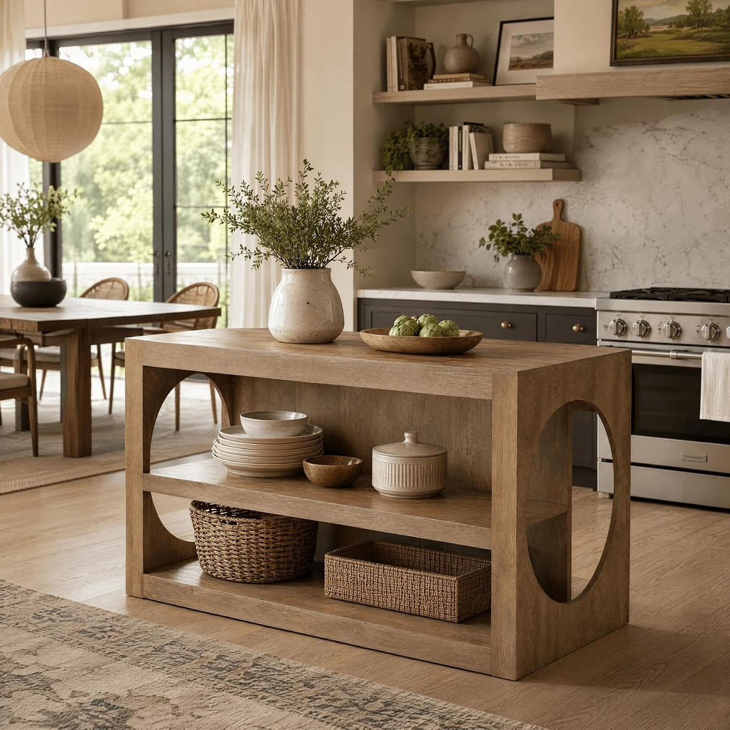 Tribesigns 63-Inch Kitchen Island with Seating and Storage | 3-Tier Farmhouse Island Table with Large Countertop for Kitchen, Dining Room, Brown