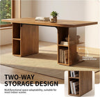 HIPIHOM 70.8'' Large Wooden Dining Table with 6 Open Storage Shelves,Multifunctional Kitchen Table and Computer Workstation, Suitable for 4-6 People, Family Dining Room