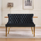 Modern Loveseat Settee Bench Sofa Couch, 46" Dining Bench with Wing Back,Nailhead Trim,Gold Stainless Steel Legs, Upholstered Banquette Entryway Bench for Dining Living Room Hallway Entryway,Black