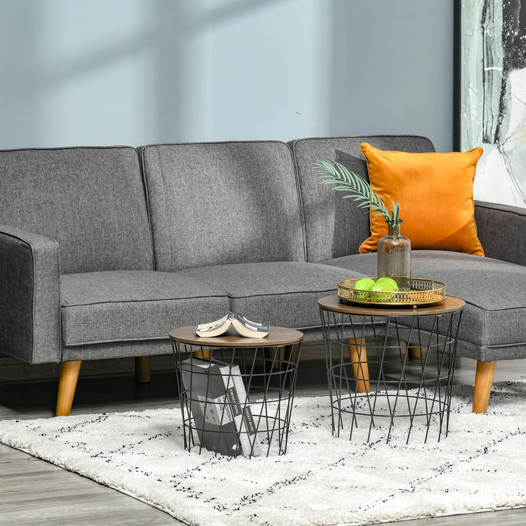 Nesting Tables Set of 2 with Storage, Round Accent Side Tables for Living Room and Bedroom