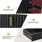 oneinmil 60” Modern Sideboard Buffet Cabinet, Fluted Storage Sideboard with Adjustable Shelves & Pop-Up Doors, Multifunctional Accent Cabinet for Kitchen, Living Room, Hallway, Black and Gold