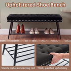 Mistpople Thick Cushioned Shoe Bench, Entryway Bench with Metal Shoe Rack, Upholstered Tufted Ottoman Bench for Bedroom, End of Bed Bench, Farmhouse Style Storage Bench for Hallway, Living Room
