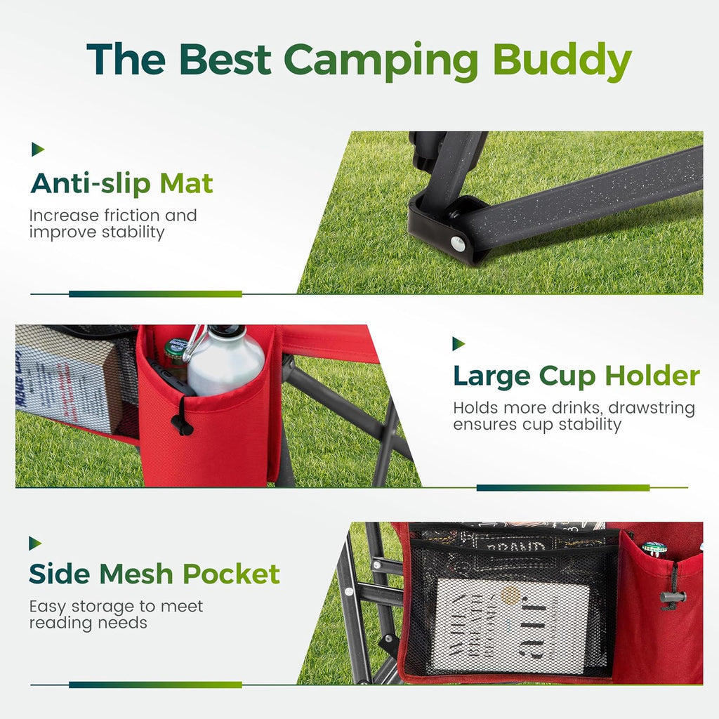 ALPHA CAMP Oversized Folding Camping Chairs for Adults High Backrest Heavy Duty Lawn Chairs Support 500 LBS Portable Camp Chairs with Cup Holders Large Side Pocket Outdoor Chair