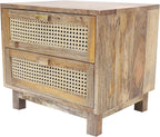 Fab Habitat Flourish 2 Drawer Side Table - 20" H Coastal Boho Mango Wood Cane Accent Nightstand, Handcrafted for Bedroom, Dorm, Small Spaces, Natural Finish