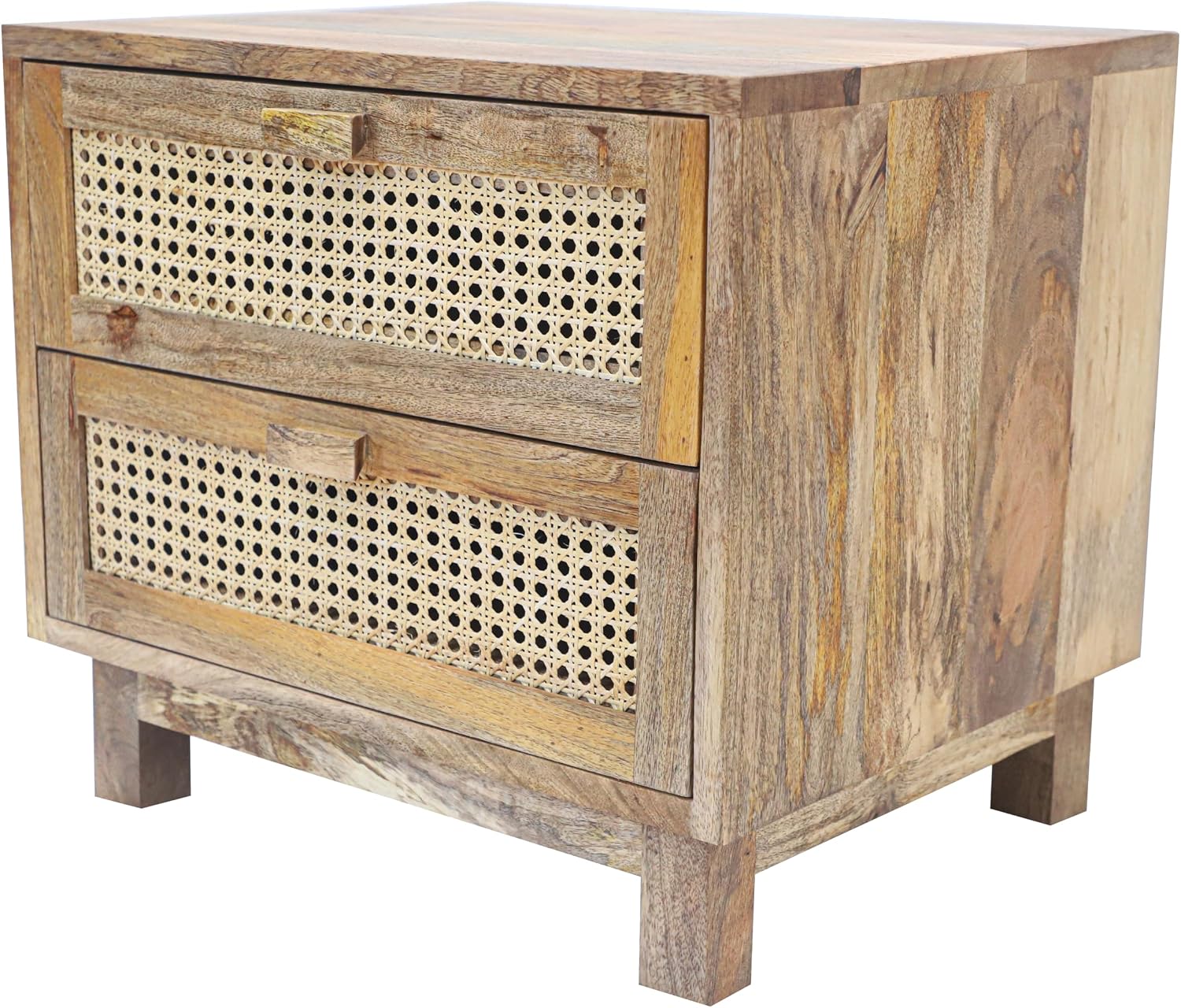 Fab Habitat Flourish 2 Drawer Side Table - 20" H Coastal Boho Mango Wood Cane Accent Nightstand, Handcrafted for Bedroom, Dorm, Small Spaces, Natural Finish