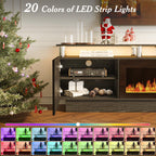 70" Fireplace TV Stand, Entertainment Center with 8 Stainless Steel, Black | 36" Electric Fireplace insert, Modern TV Console with LED light, 2-tier Media Console fits 80" TV, Spacious storage cabinets