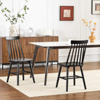 Black Dining Chairs Set of 6, Farmhouse Windsor Spindle Back | 17.5" Wide Seat, Solid Wood, Armless Design, Mid Century Modern, Kitchen & Dining Room Chairs, Easy Assembly