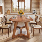 63" Solid Wood Oval Dining Table, Farmhouse Kitchen Table for 4-6 People, Rusitc Wood Dinner Table with Sturdy Base for Living Room, Dining Room, Apartment (Natural Brown)