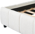 Merax Boucle Upholstered Queen Bed Frame with 42.7" High Headboard & 3.9" Thick, Vertical Stripe Tufting Design, Modern Queen Size Platform Bed, Solid Wood Support Leg, Bear 600Lbs, Off White