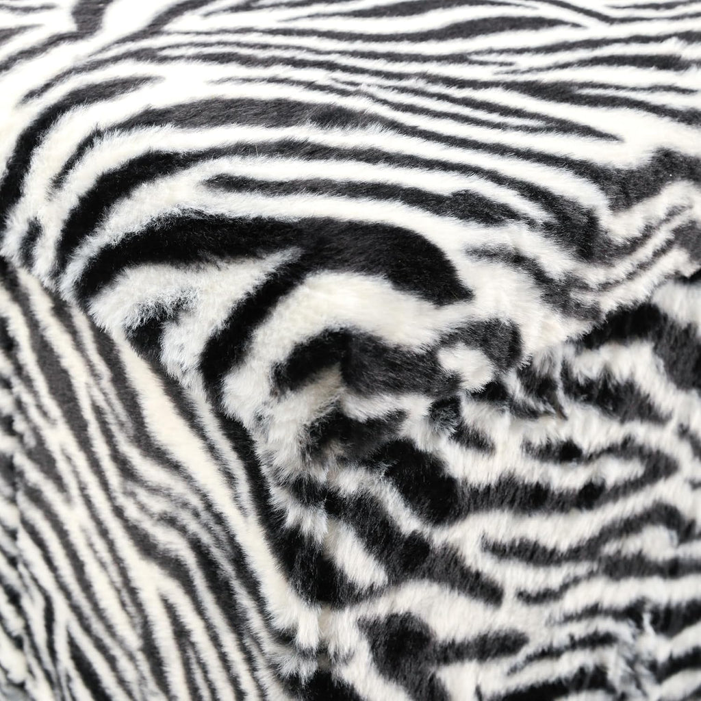 Luxe Faux Fur Storage Ottoman, Zebra Black/White, 15 x 15 x 15 in | Engineered Wood, Tool-Free Assembly, Modern Style, Seat And Footrest
