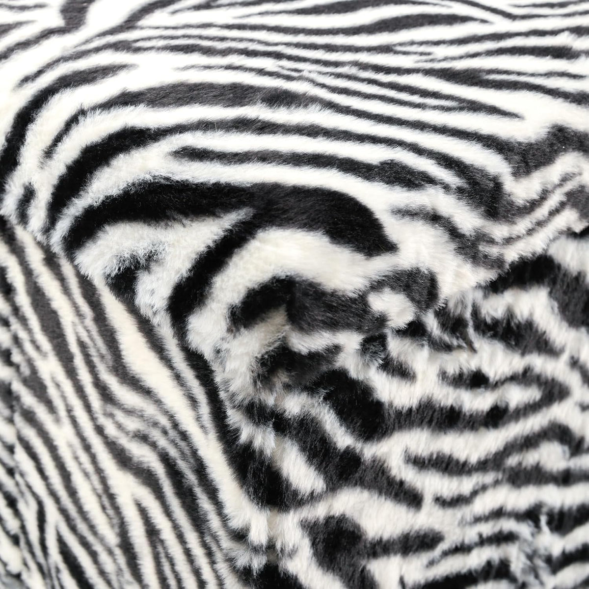 Luxe Faux Fur Storage Ottoman, Zebra Black/White, 15 x 15 x 15 in | Engineered Wood, Tool-Free Assembly, Modern Style, Seat And Footrest