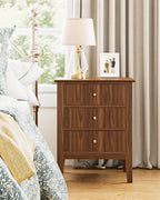 Night Stand, Fluted Nightstand Bedside Tall Farmhouse Nightstand with 3 Drawers, Mid Century Modern Side Accent Table,Bedside End Table for Bedroom, Living Room, Walnut