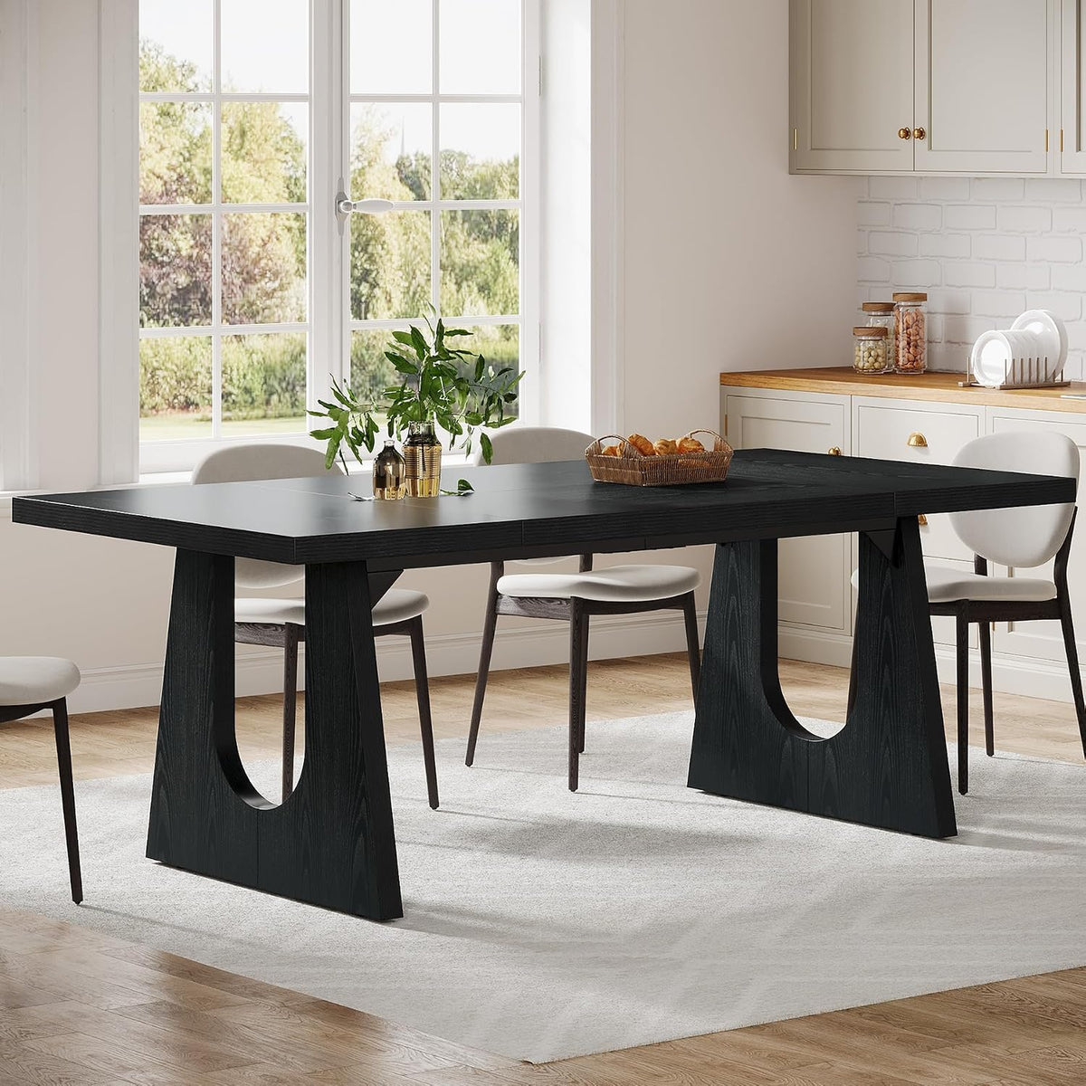 Tribesigns Large Dining Table for 6-8 People, 70.9-Inch Wood Rustic Rectangular Table with Black Wooden Legs, Farmhouse Center Kitchen Table for Dining Room, Living Room, Home Furniture, Black | Rustic Farmhouse Kitchen Table with Wooden Legs for Dining