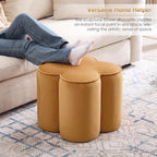 Zesthouse Flower Pouf Ottoman Foot Rest, Velvet Fabric Poofy Ottoman Footstool for Couch Sofa, Modern Living Room Stool Seat for Under Entry Table, Cute Square Vanity Stool for Bedroom Dorm, Camel