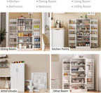 SUNLEI 47" Kitchen Pantry Storage Cabinet, Modern Freestanding Pantry Storage Cabinet with Adjustable Shelves, Buffet Cupboards Storage for Kitchen, Dining Room, White