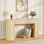59" Fluted Console Table with 2 Drawers - Wood Entryway Table with Storage, Long Modern Sofa Tables Behind Couch with Curved Leg for Living Room, Entry, Hallway, Entrance, Foyer, Oak Natural