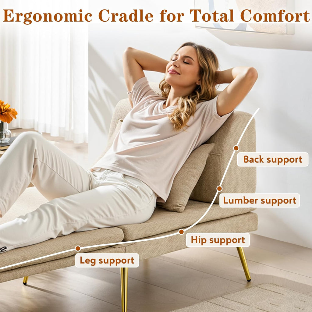 wanan 3-in-1 Convertible Sleeper Chair Bed, Futon Sofa Chair with Back Support & Pillow, Comfy Reading Chair for Adults with Solid Wood Frame & Sturdy Metal Legs for Living Room, Bedroom, Beige