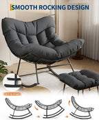 GarveeLife Oversized Papasan Rocking Chair with Footrest, Outdoor Lounge Chair with Ottoman and Sturdy Metal Frame, Patio Egg Rocker for Balcony Backyard Porch Bedroom, Grey