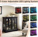 32" H LED Accent Curio Cabinet with 7 Color Lights for Collectibles, Modern Storage Cabinet with Tempered Glass Doors, (Black)