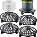 4 Packs Large Metal Plant Caddy with 3 PU Wheels 12" Heavy-duty Wrought Iron Rolling Plant Stands Indoor Outdoor Wheeled Plant Dolly Planter Mover Rollers Plant Trolley Cart, Plant Saucers Included
