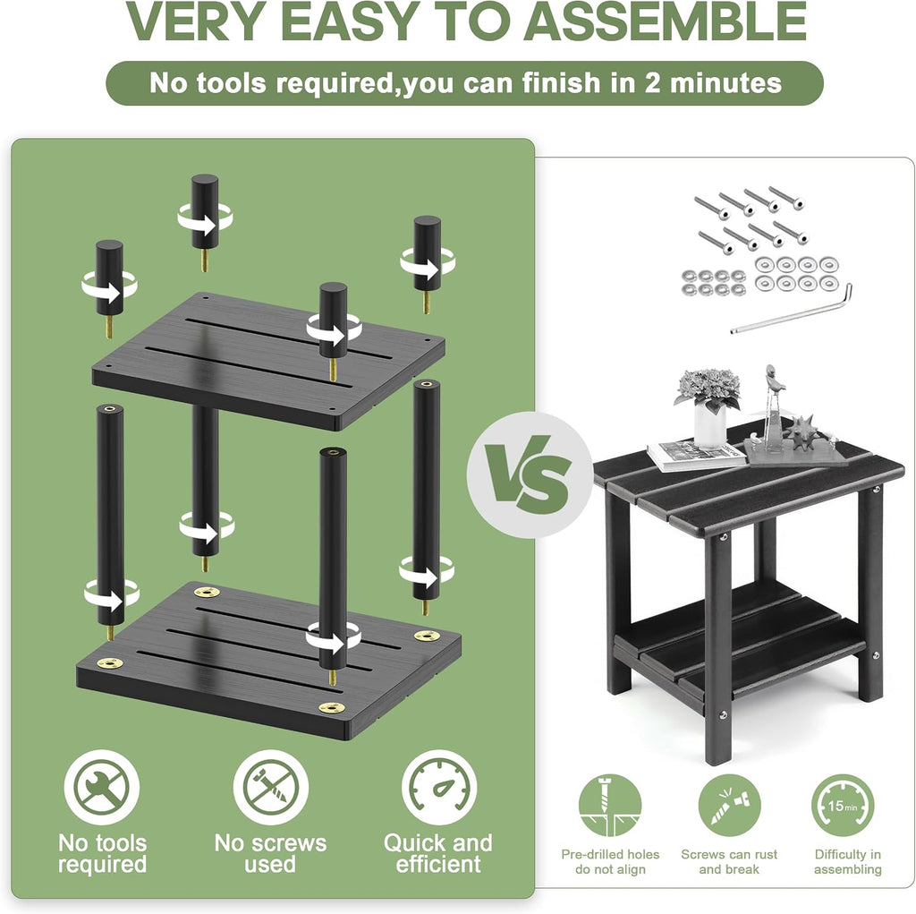 Outdoor Side Table with 2-Tier, Bamboo Small Patio Adirondack Tables | Black,Easy Assembly,Easy Maintenance,Weather Resistant,For Indoor/Outdoor/Patio/Pool/Porch