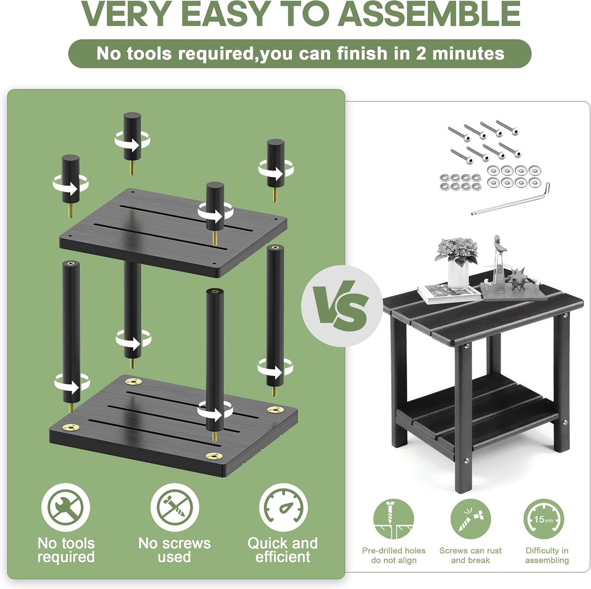 Outdoor Side Table with 2-Tier, Bamboo Small Patio Adirondack Tables | Black,Easy Assembly,Easy Maintenance,Weather Resistant,For Indoor/Outdoor/Patio/Pool/Porch