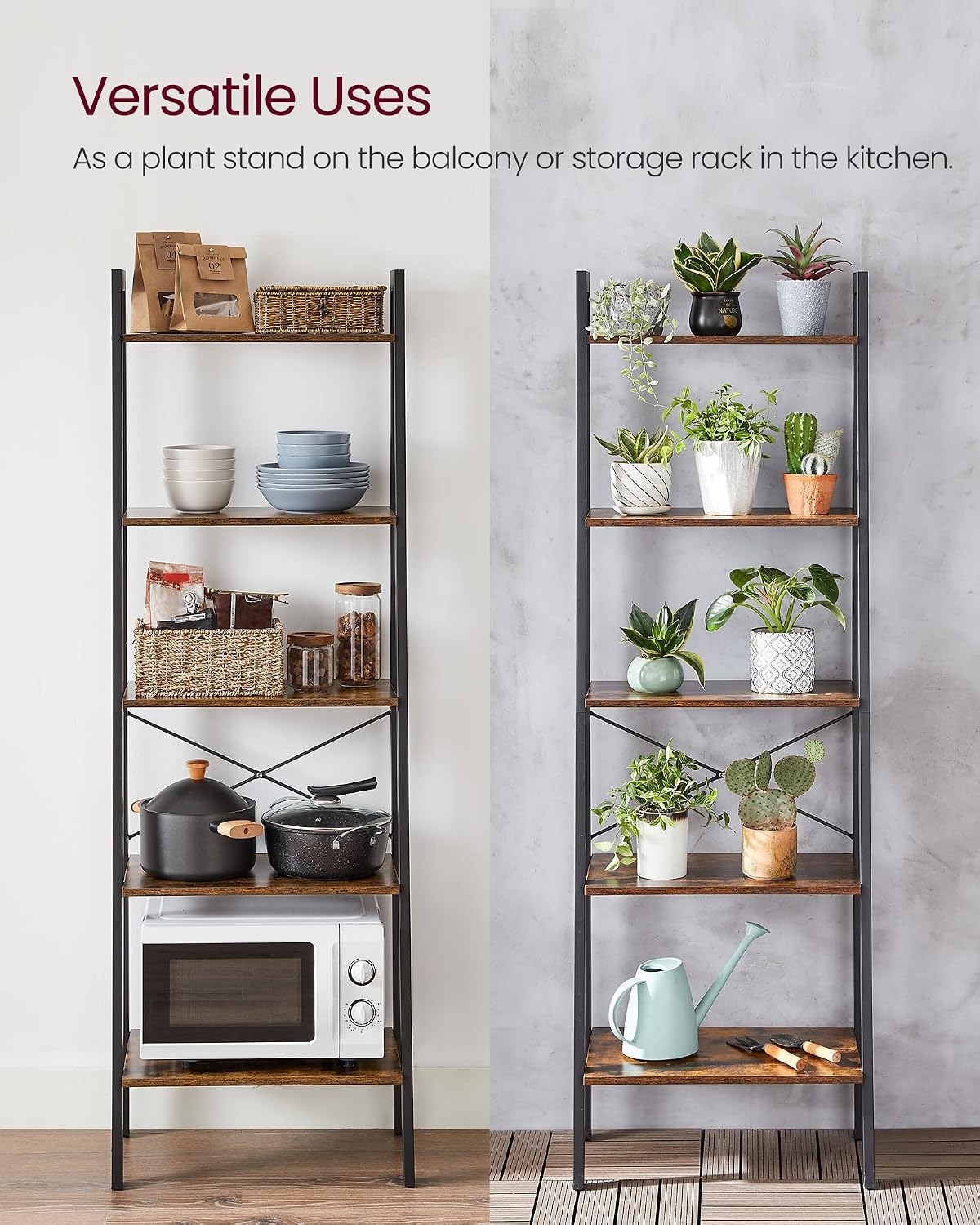 VASAGLE Ladder Shelf, Bookcase Book Shelf, Storage Shelves, 5-Tier, 22In