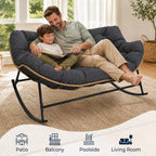 SWITTE Double Rocking Papasan Chair Outdoor, Indoor Oversized Wicker Egg Loveseat with Thick Cushion, Heavy Duty 2 Person Patio Lounge Rocker for Balcony, Porch, Indoor Bedroom, Dark Grey