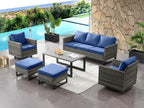 HUMMUH Outdoor Ottomans for Patio Set of 2 PE Wicker Outdoor Footstool with Removable Weather-Resistant Cushions for Patio, Backyard