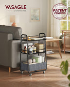 VASAGLE LILEA Collection - Storage Cart with Fabric Basket, 3-Tier Rolling Utility Cart with Wheels and Shelves, for Living Room Bedroom Kitchen, Ebony Black and Slate Gray ULRC001BE02