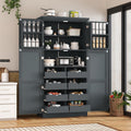 71" Tall Kitchen Pantry Cabinet with 4 Doors, 8 Pull-out Trays (Gray) | Adjustable Shelves, Freestanding Storage Cabinet for Kitchen Dining Room Living Room, Anti-Tip Design