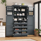 71" Tall Kitchen Pantry Cabinet with 4 Doors, 8 Pull-out Trays (Gray) | Adjustable Shelves, Freestanding Storage Cabinet for Kitchen Dining Room Living Room, Anti-Tip Design