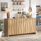 Vabches Fluted Buffet Cabinet with Storage, 3D Ripple Pattern Doors and Curved Edges, Modern Sideboard for Kitchen, Entryway, 4 Doors & Adjustable Shelf, Natural, 57.9" W