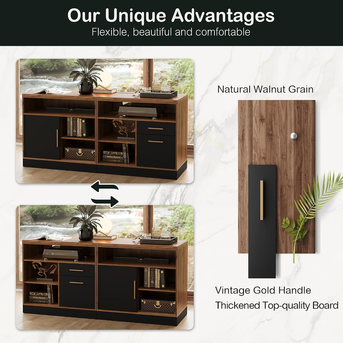 ModernMate 63" Lateral File Cabinet with Lock,2-Drawer Home Office Storage | File Cabinets for A4 / Letter Documents, Wide Credenza w/ Built-in Power Outlet, Fashion TV Stand Organizer, Black Walnut